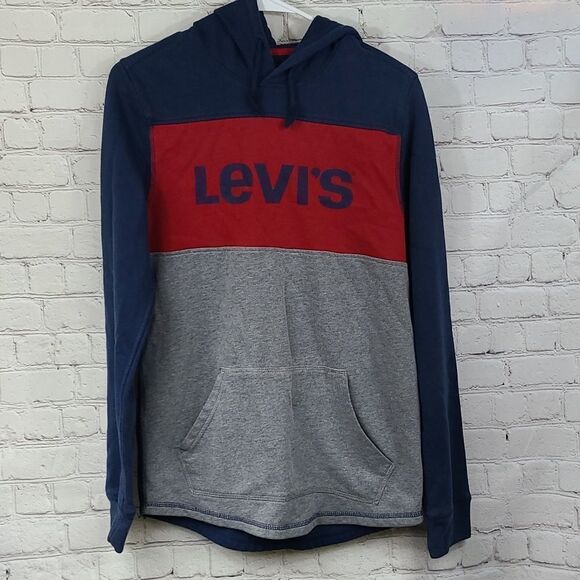 LEVI'S Men's Fleece Pullover Hoodie Blue Red Gray Casual Sweatshirt Sport Jacket - Picture 6 of 6